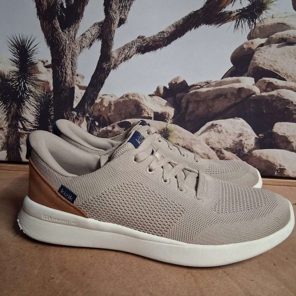 Kizik Lima Hands-Free Slip-On Sneakers Mens 8.5 Sand Tan Knit Low Top Shoes